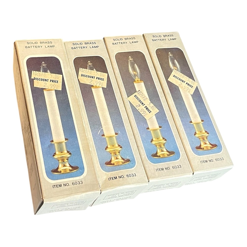 Vintage Battery Operated Cordless Candle Lamp Set of 4 Solid Brass Base 9 inches
